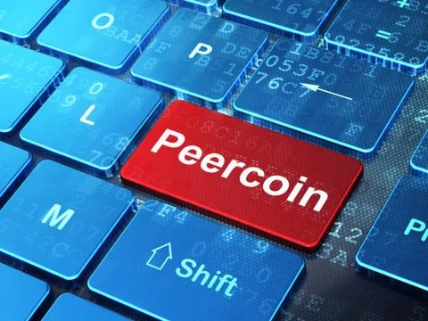 Cryptocurrency concept: Peercoin on computer keyboard background 스톡 일러스트