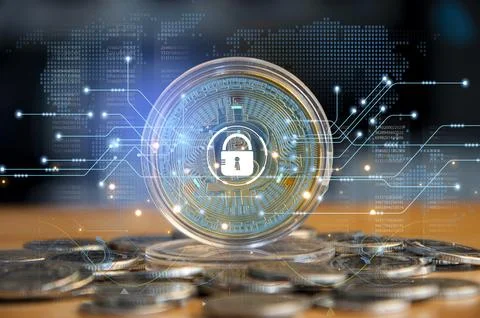 Cryptocurrency concept Safe to use, encrypted and prevents hacking, digital.. Stockfoto's