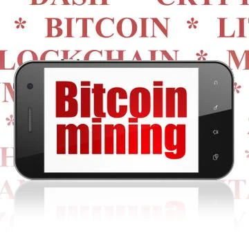 Cryptocurrency concept: Smartphone with Bitcoin Mining on display Illustrazione stock