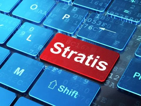Cryptocurrency concept: Stratis on computer keyboard background 스톡 일러스트