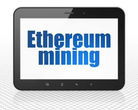 Cryptocurrency concept: Tablet Pc Computer with Ethereum Mining on display イラスト素材
