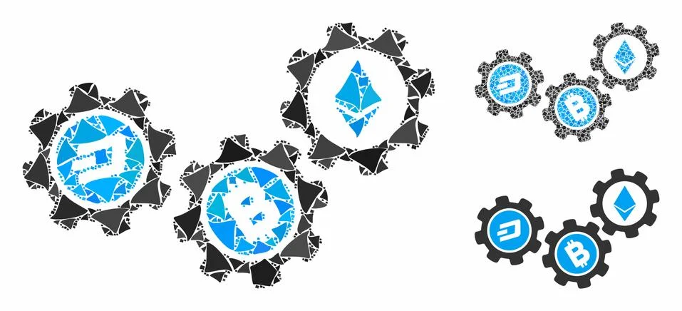 Cryptocurrency conversion gears Composition Icon of Bumpy Parts Stock Illustration