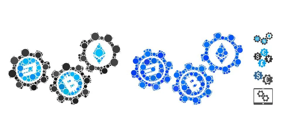 Cryptocurrency Conversion Gears Composition Icon of Circles Illustrazione stock