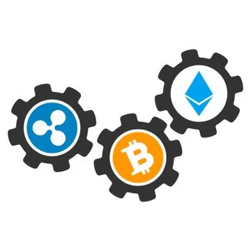 Cryptocurrency Conversion Gears Flat Icon 스톡 일러스트