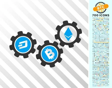 Cryptocurrency Conversion Gears Flat Icon with Bonus 스톡 일러스트