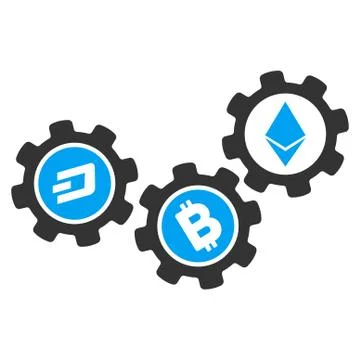Cryptocurrency Conversion Gears Flat Vector Icon Stock Illustration