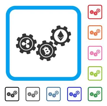 Cryptocurrency Conversion Gears Framed Icon 스톡 일러스트