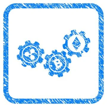 Cryptocurrency Conversion Gears Framed Stamp Stock Illustration