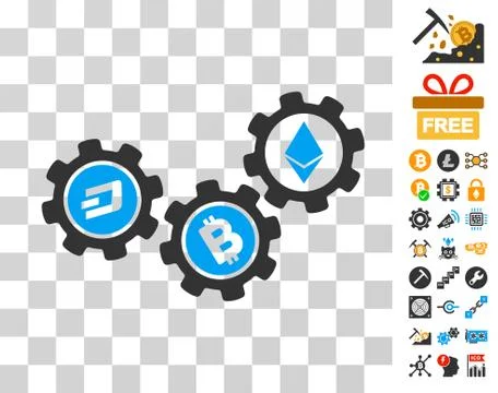 Cryptocurrency Conversion Gears Icon with Bonus イラスト素材