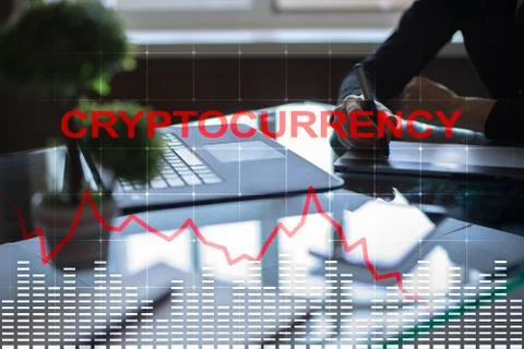 Cryptocurrency crisis on virtual screen. Bitcoin and Ethereum falls. Fotos Stock