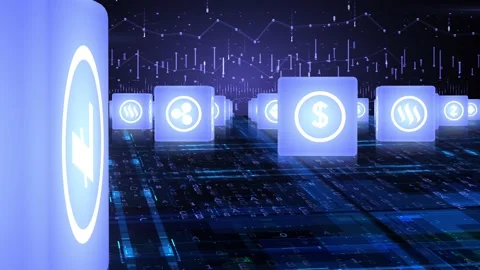 Cryptocurrency cubes Stock Footage 146210443