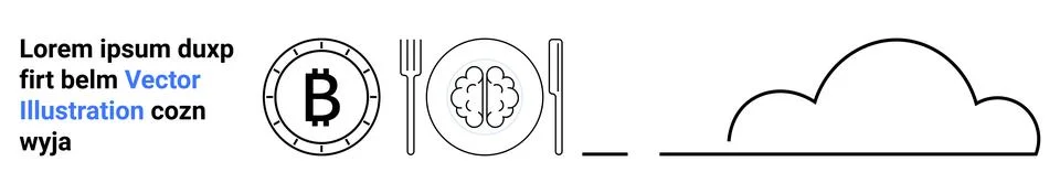 Cryptocurrency, Culinary, and Cloud Themes with Placeholder Text in Black a.. Illustrazione stock
