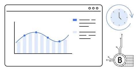 Cryptocurrency Data Analysis with Chart and Bitcoin Symbol Stock Illustration