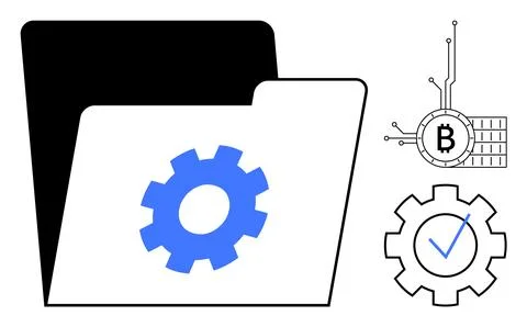Cryptocurrency Data File Management with Blockchain Technology Integration Stock Illustration