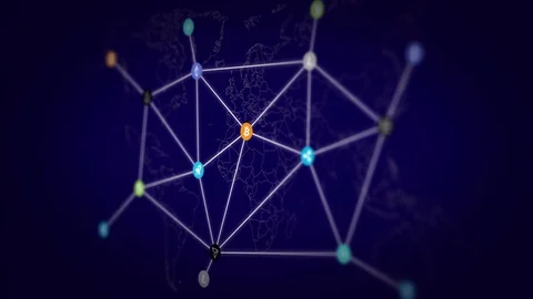 Cryptocurrency decentralized blockchain financial digital exchange network Stock Footage 90054022