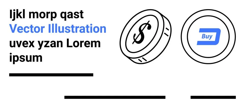 Cryptocurrency Design Elements Featuring Dollar and Dash Coins with Sample Te Illustrazione stock