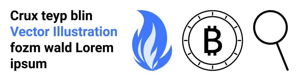 Cryptocurrency Detection and Analysis Concept with Fire, Bitcoin, and Magni.. Stock Illustration