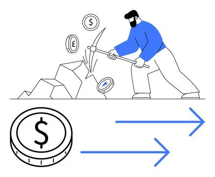 Cryptocurrency development, digital transactions, blockchain technology, fina Illustrazione stock