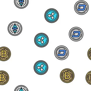 Cryptocurrency Digital Money Vector Seamless Pattern Stock Illustration