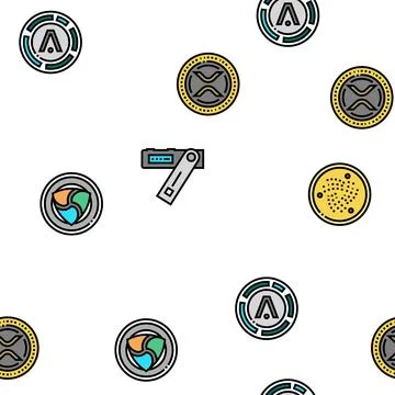 Cryptocurrency Digital Money Vector Seamless Pattern Stock Illustration