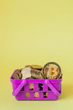 Cryptocurrency digital payment concept, various of silver and golden physical Stock Photos