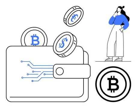Cryptocurrency, digital wallets, fintech, payment systems, blockchain, online Stock Illustration