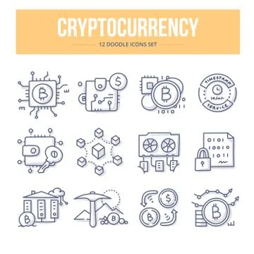 Cryptocurrency Doodle Icons Illustrazione stock
