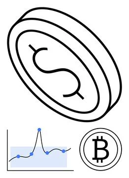 Cryptocurrency Dynamics Dollar and Bitcoin with Data Analysis Indicators Illustrazione stock