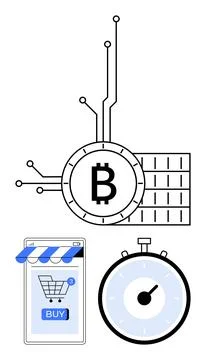 Cryptocurrency, e-commerce, blockchain, digital payments, financial technolog Stock Illustration