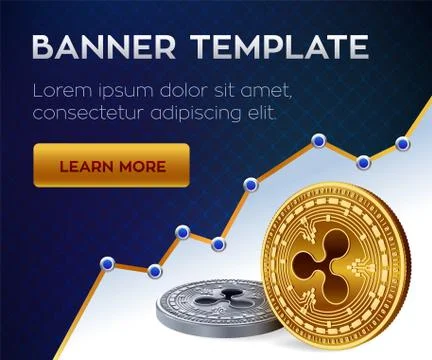 Cryptocurrency editable banner template. Bitcoin. Ripple. 3D isometric Physic Stock Illustration