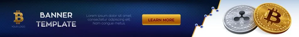 Cryptocurrency editable banner template. Bitcoin. Ripple. 3D isometric Physic Illustrazione stock