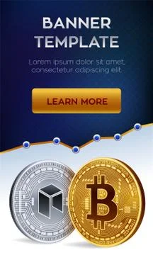Cryptocurrency editable banner template. Bitcoin. Neo. 3D isometric Physical  Illustrazione stock