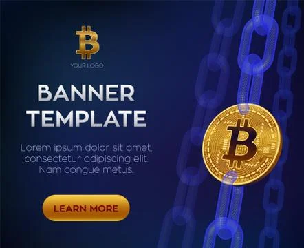 Cryptocurrency editable banner template. Block chain concept. Bitcoin. Golden Stock Illustration