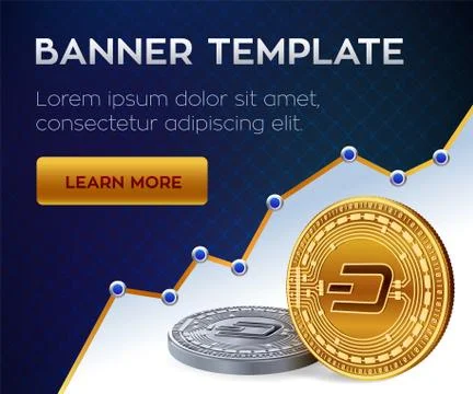 Cryptocurrency editable banner template. Dash. 3D isometric Physical bit coin Stock Illustration