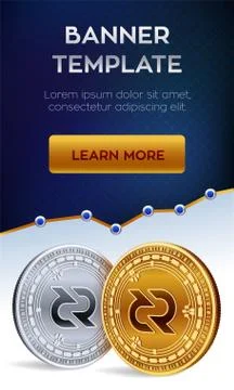 Cryptocurrency editable banner template. Decred. 3D isometric Physical bit co Stock Illustration
