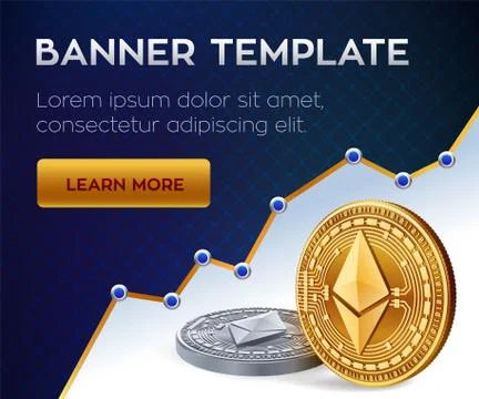 Cryptocurrency editable banner template. Ethereum. 3D isometric Physical bit  Stock Illustration