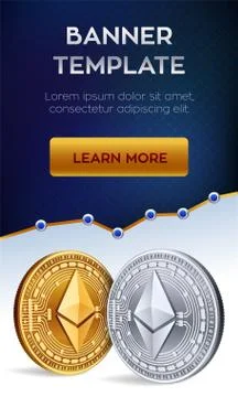 Cryptocurrency editable banner template. Ethereum. 3D isometric Physical bit  Stock Illustration