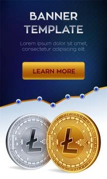 Cryptocurrency editable banner template. Litecoin. 3D isometric Physical bit  Stock Illustration