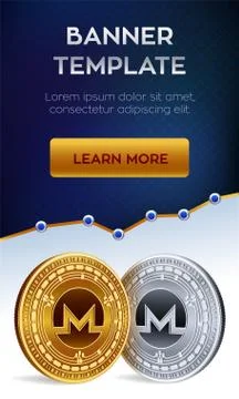 Cryptocurrency editable banner template. Monero. 3D isometric Physical bit co Stock Illustration