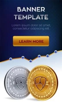Cryptocurrency editable banner template. Nem. 3D isometric Physical bit coin. Illustrazione stock