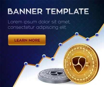 Cryptocurrency editable banner template. Nem. 3D isometric Physical bit coin. Stock Illustration