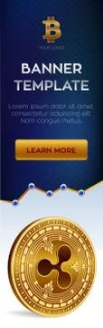 Cryptocurrency editable banner template. Ripple. 3D isometric Physical bit co Stock Illustration