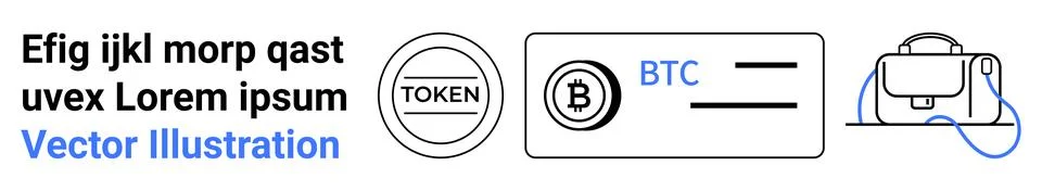 Cryptocurrency Elements Tokens, Wallets, and Digital Currency Concepts Stock Illustration