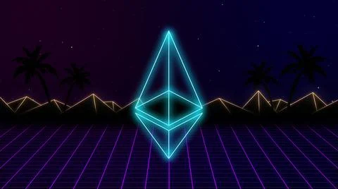 Cryptocurrency ethereum on the background in the VHS style. Ethereum makes Stock Illustration