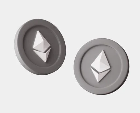 Cryptocurrency Ethereum coins from different viewes on white background. 3d r Illustrazione stock