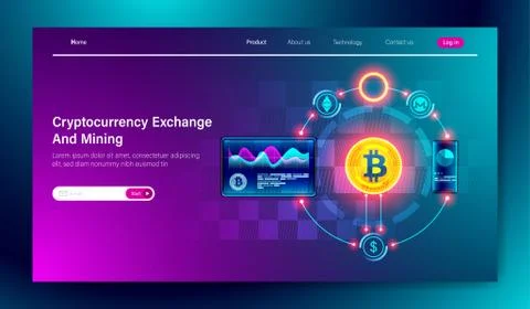 Cryptocurrency Exchange and bitcoin mining technology Stock Illustration