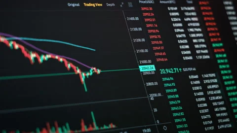 Cryptocurrency Exchange Chart Online on a Laptop Screen, Timelapse Stock Footage 200772456