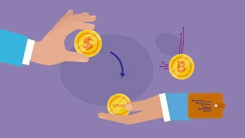 Cryptocurrency Exchange Concept with Hands Transferring Dollar, Token, and .. 스톡 동영상 337954666