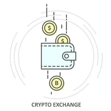 Cryptocurrency exchange - crypto wallet icon and coins Stock Illustration