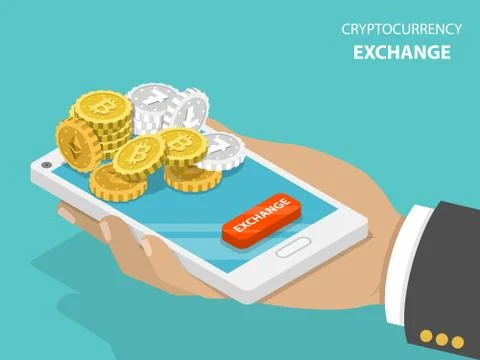 Cryptocurrency exchange flat isometric vector concept. Stock Illustration